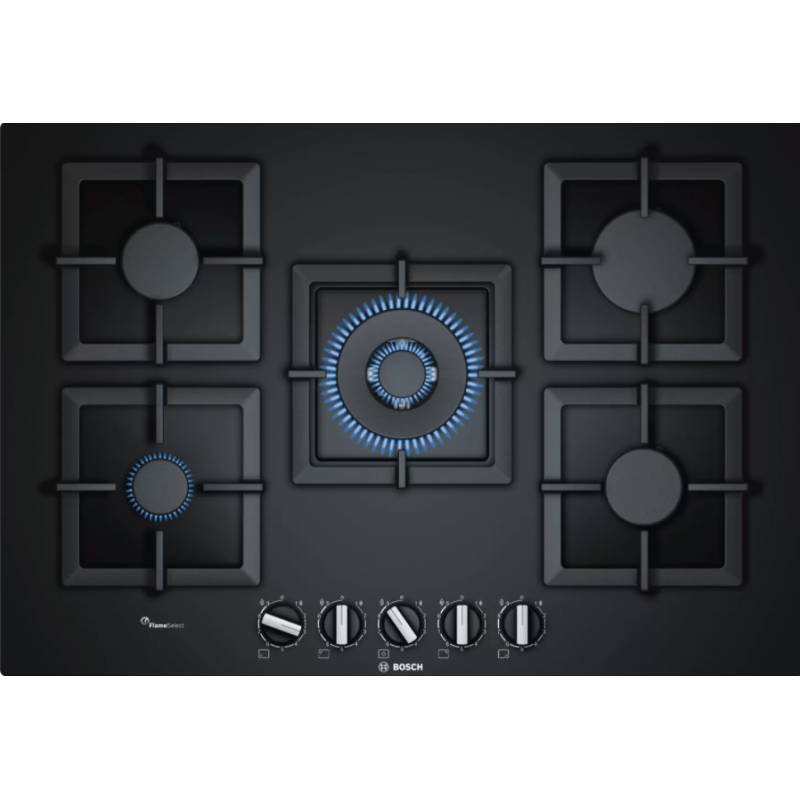 Tables - TABLE GAZ 75CM 4F+WOK FLAMESL VERRE NOIR