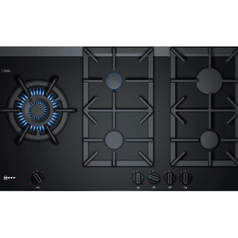 Tables - TABLE GAZ 90CM 4F+WOK FLAMESL VERRE NOIR