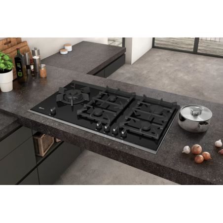 Tables - TABLE GAZ 90CM 4F+WOK FLAMESL VERRE NOIR