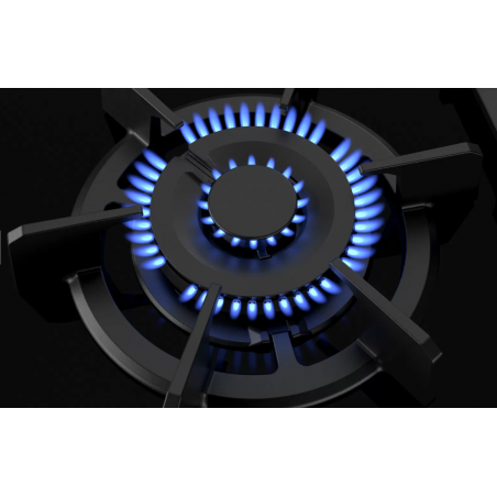 Tables - TABLE GAZ 90CM 4F+WOK FLAMESL VERRE NOIR