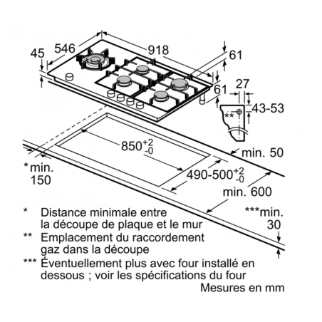 Tables - TABLE GAZ 90CM 4F+WOK FLAMESL VERRE NOIR