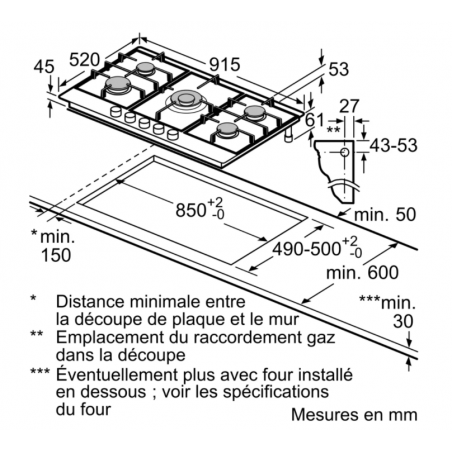 Tables - TABLE GAZ 90CM 4F+WOK FLAMESELECT INOX