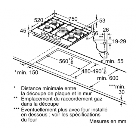 Tables - TABLE GAZ 75CM 4F+WOK FLAMESELECT INOX