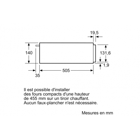 Acc. cuisson - TIROIR CHAUFFE-PLAT 14CM PUSH PULL NOIR